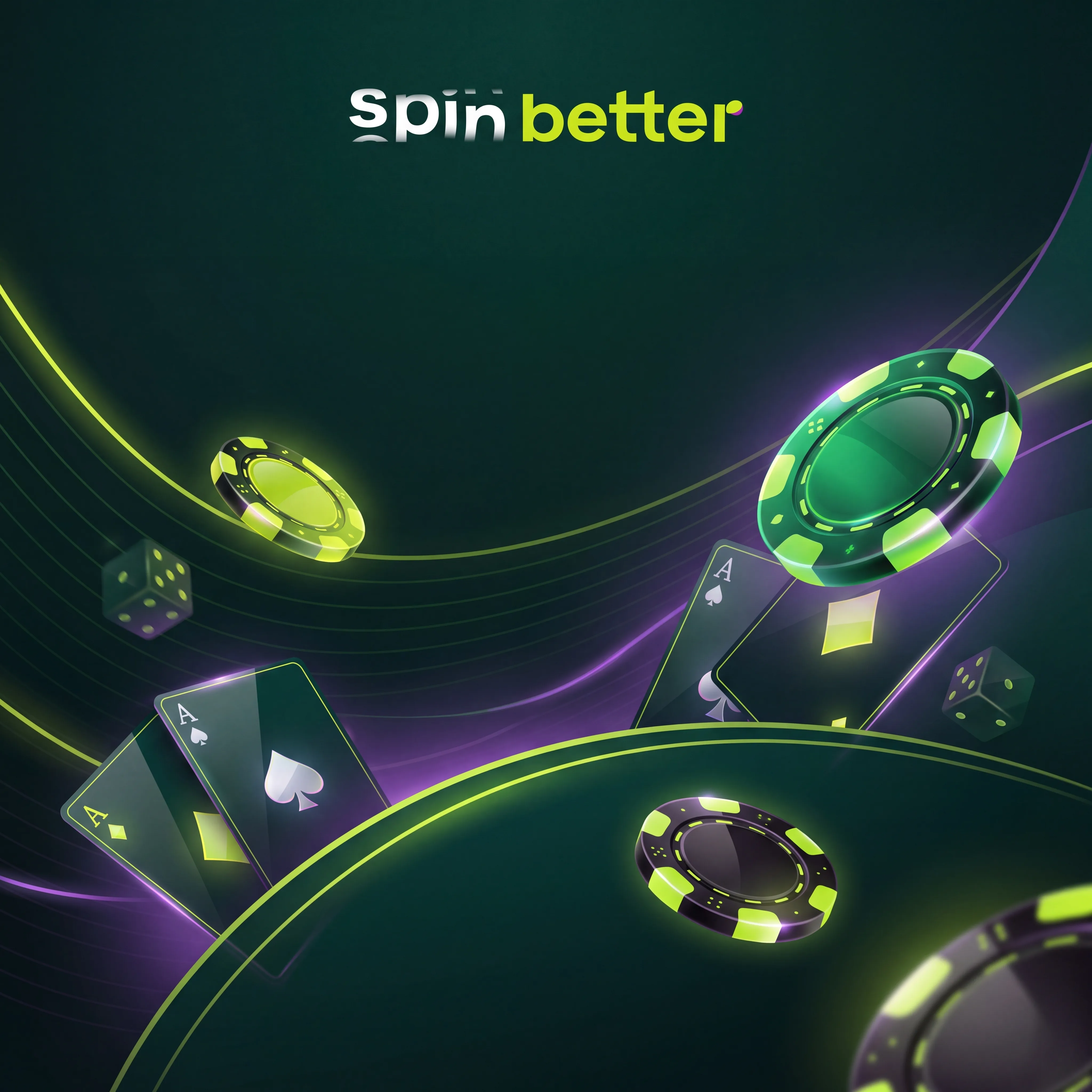 Neonfarbene Spielkarten und Casino-Jetons von SpinBetter